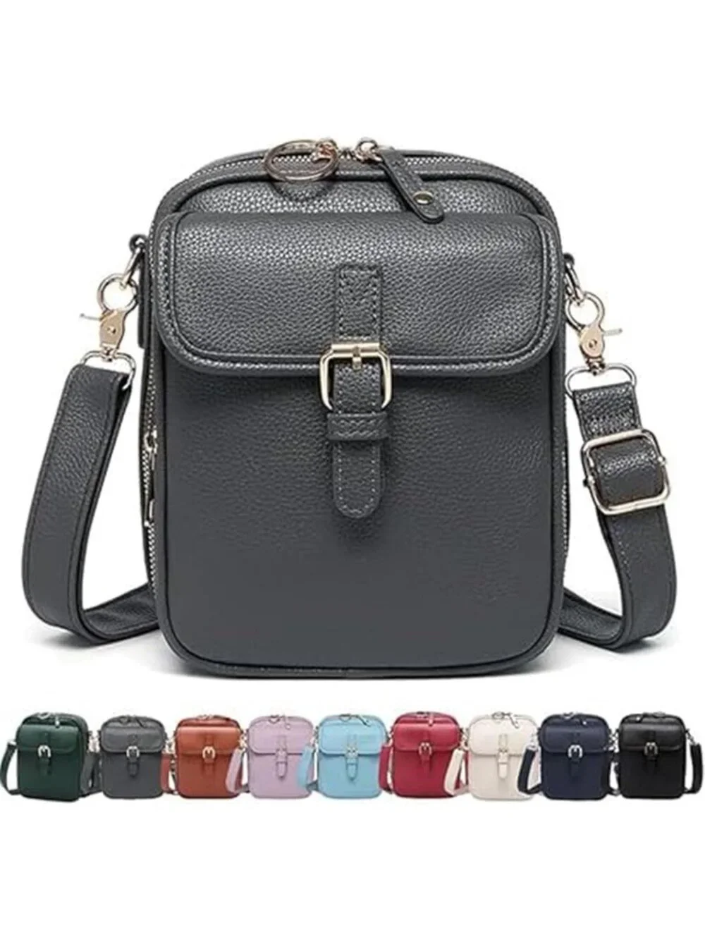 Women's Grey Faux Leather Anti-Theft Large Capacity Card Slots Crossbody Bag